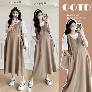 2025 Summer New suit dress Pregnant Women's Dress Solid Color Zipper Two-piece Set