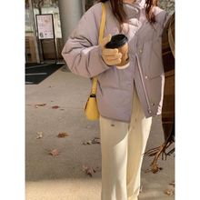 羽绒服女2025新款冬韩版小个子宽松短款加厚白鸭绒外套立领面包服