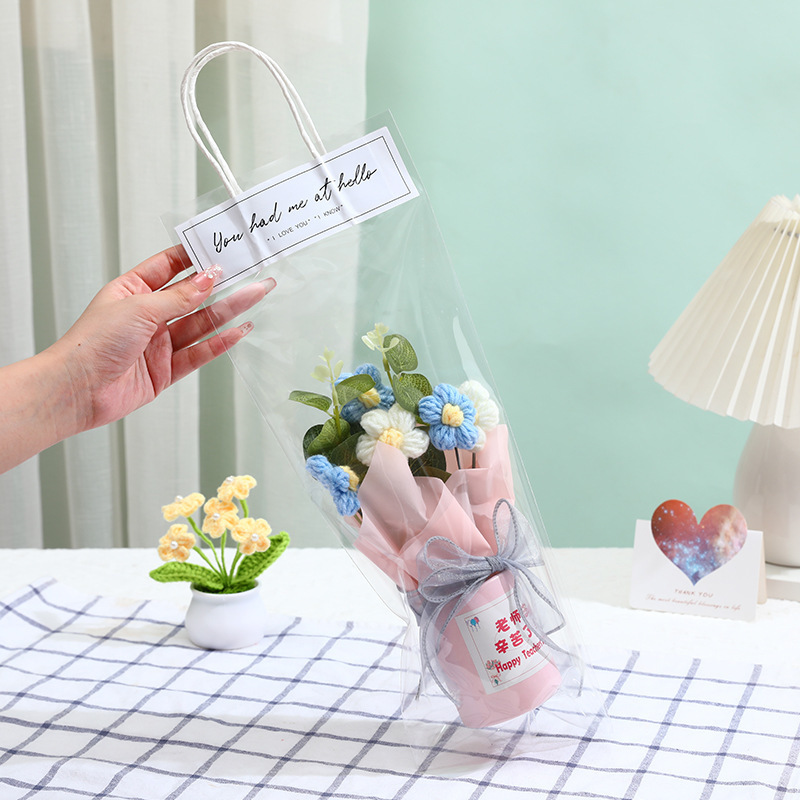 教师节抱抱桶花束泡芙小花成品厂家批发毛线泡芙花花束送老师同学|undefined