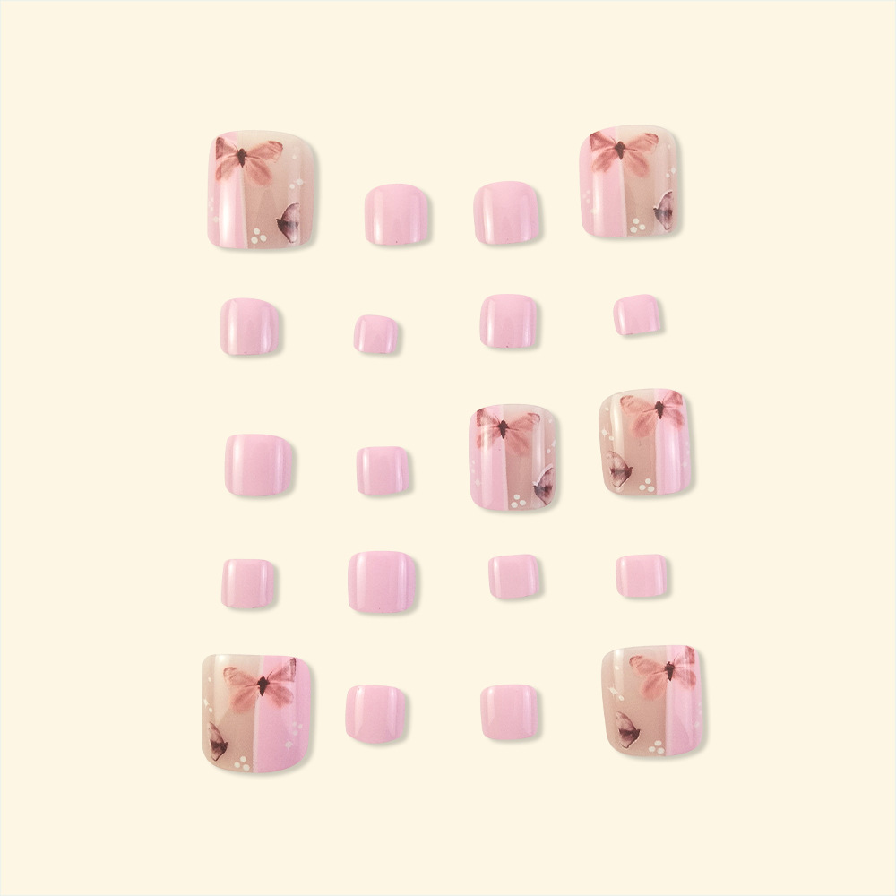 Otoño nuevos productos terminados de uñas de pie al por mayor parches de uñas de pie de mariposa rosa, uñas de uñas, explosiones transfronterizas