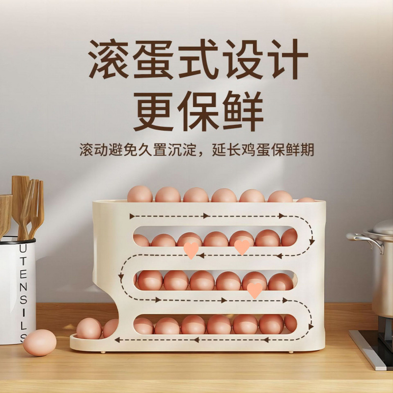 滑梯鸡蛋收纳盒冰箱侧门收纳盒家用食品级鸡蛋架托自动滚蛋鸡蛋盒|undefined