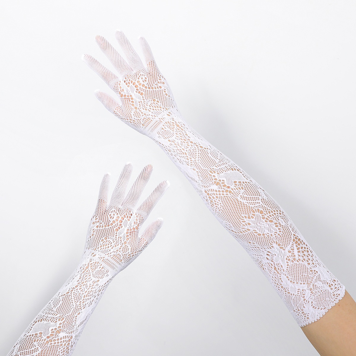여성용 사이클링 자외선 차단 장갑, 섹시한 신부 장갑, 긴 메쉬 자카드 레이스 장갑, 신축성 있는 팔 장갑