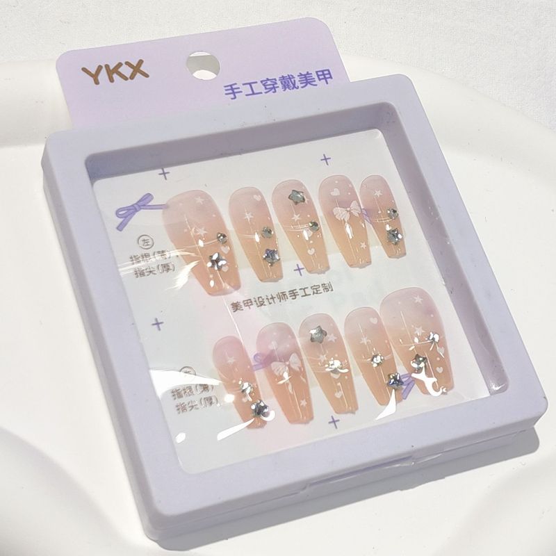 奶黄蝴蝶结新法式穿戴甲中长高级纯欲风美甲学生指甲贴可拆卸|undefined