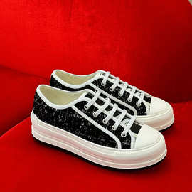 鼎版25新款D家厚底刺绣帆布鞋女松榚增高5厘米休闲运动鞋男情侣款