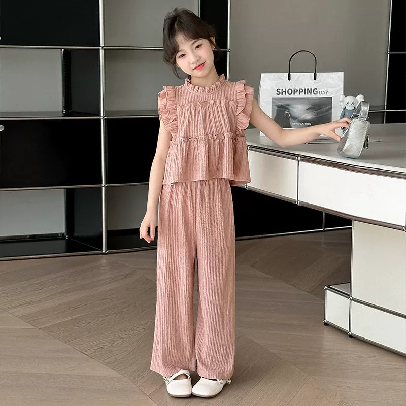 Летний летающий рукав костюм для девочек 2025 Новый стиль без рукавов