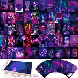 50张墙面卡片紫色爱情小众抽象艺术寝室明信片相框画墙墙面卡片