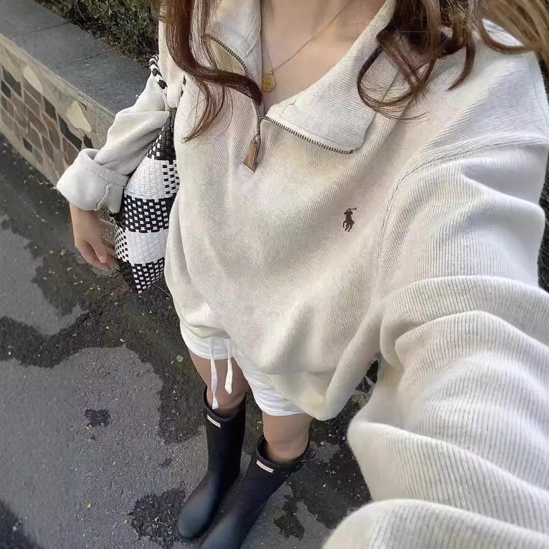 High Edition in stock Classic Explosions Ralph Lauren Pony Logo Polo Shirt Lapel Embroidered Half Zip Pullover Sweater Women