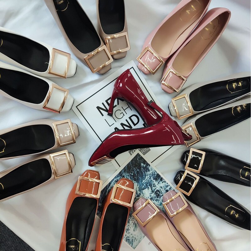 Women's Single Shoes 2025 New Style Thin High Heels Autumn and Winter Square Toe Square Buckle Slimming Comfortable Shallow Mouth Versatile Sexy Low-Top Shoes