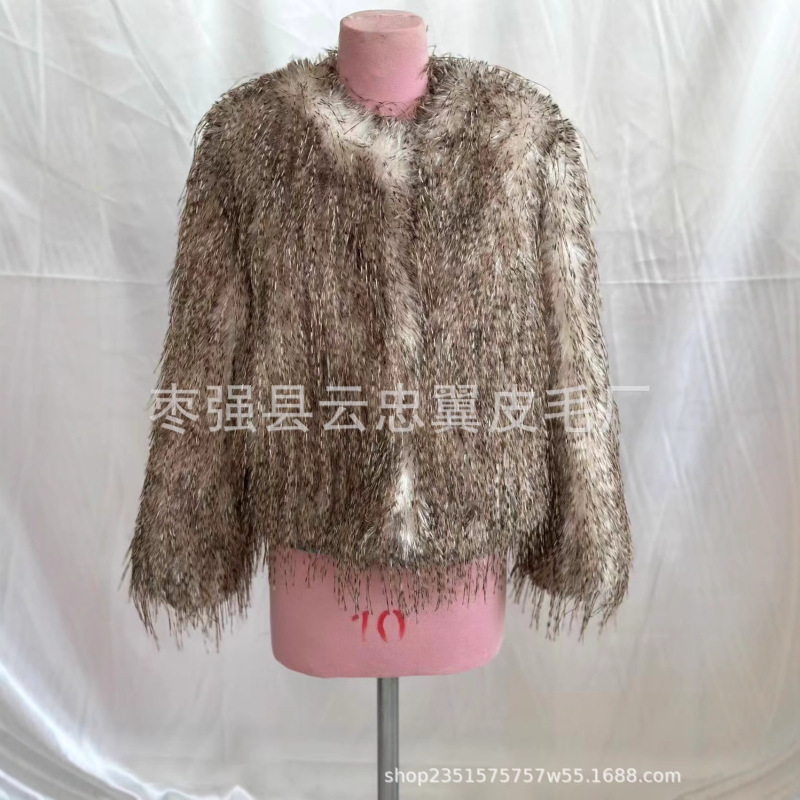 Hsfhsf Autumn and Winter Faux Turkey Feather Canary Fashion Short Jacket Artificial Fur Korean Style Coat for Women Versatile Hsfhsf Autumn and Winter Faux Turkey Feather Canary Fashion Short Jacket Artificial Fur Korean Style Coat for Women Versatile