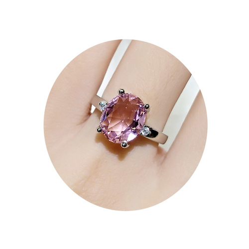 Source factory imitation Morgan pink crystal ring, European and American PT950 plated pink diamond ring, low luxury couple proposal diamond ring