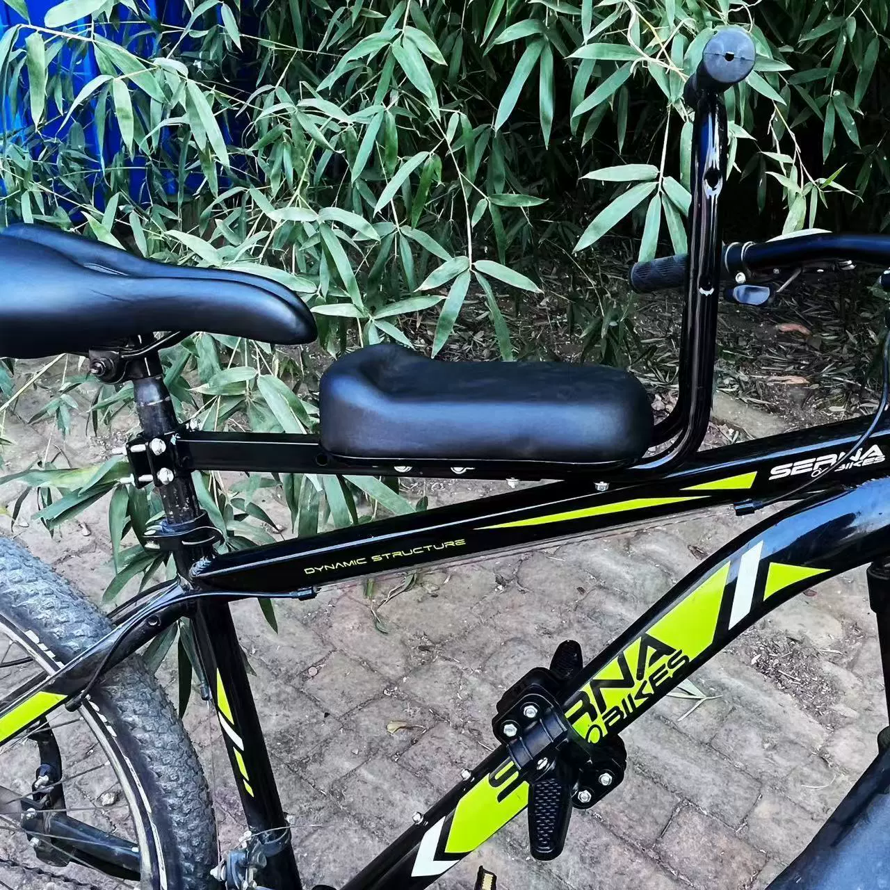 Children's mountain bike accessory — additional child seat with armrest, folding pedals, handrail options