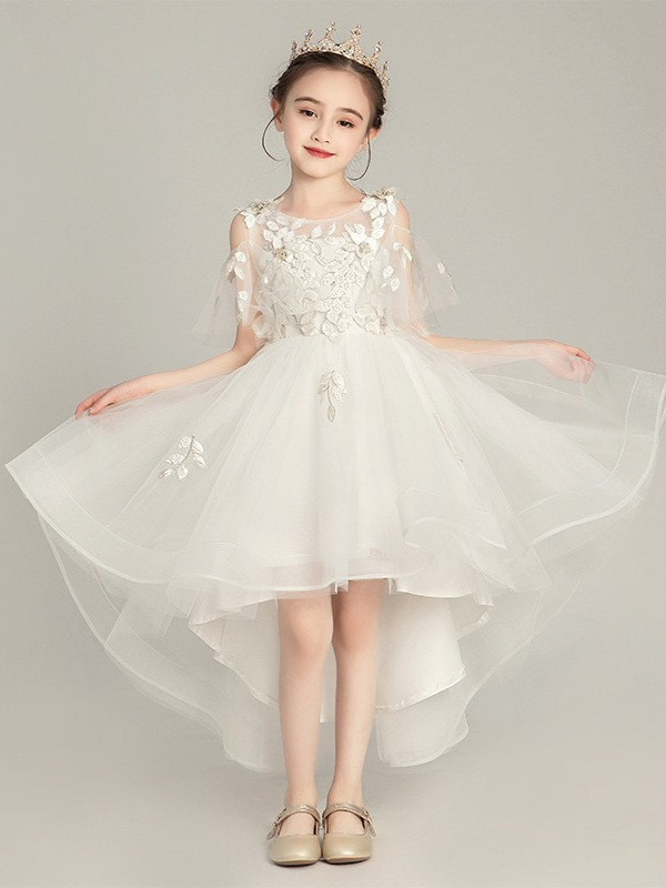 Nueva niña princesa vestido flor niña blanco hilado vestido de boda niños anfitrión vestido de noche pequeña niña piano traje