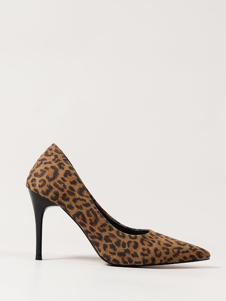 zapatos de tacón bajo de gamuza con punta negra/estampado de leopardo NSHYR123936