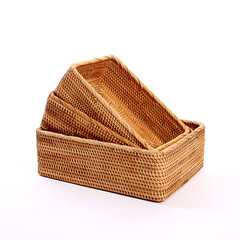 藤編收納框方形浴室洗漱收納臥室收納民宿桌面杯子毛巾收納筐日系