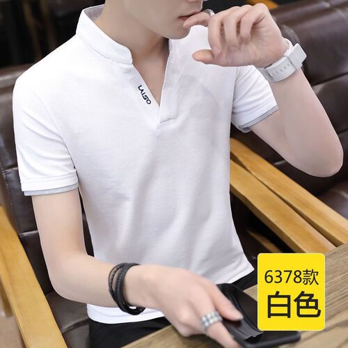 Summer Men's Short Sleeve T-Shirt Trendy Plus Size Stand Collar Polo Shirt V-Neck Half Sleeve T-Shirt Men's Top Underwear