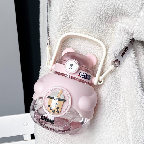 Water cup for girls, good-looking plastic belly cup with double drinking mouth, cute internet celebrity cup with straw, student portable kettle