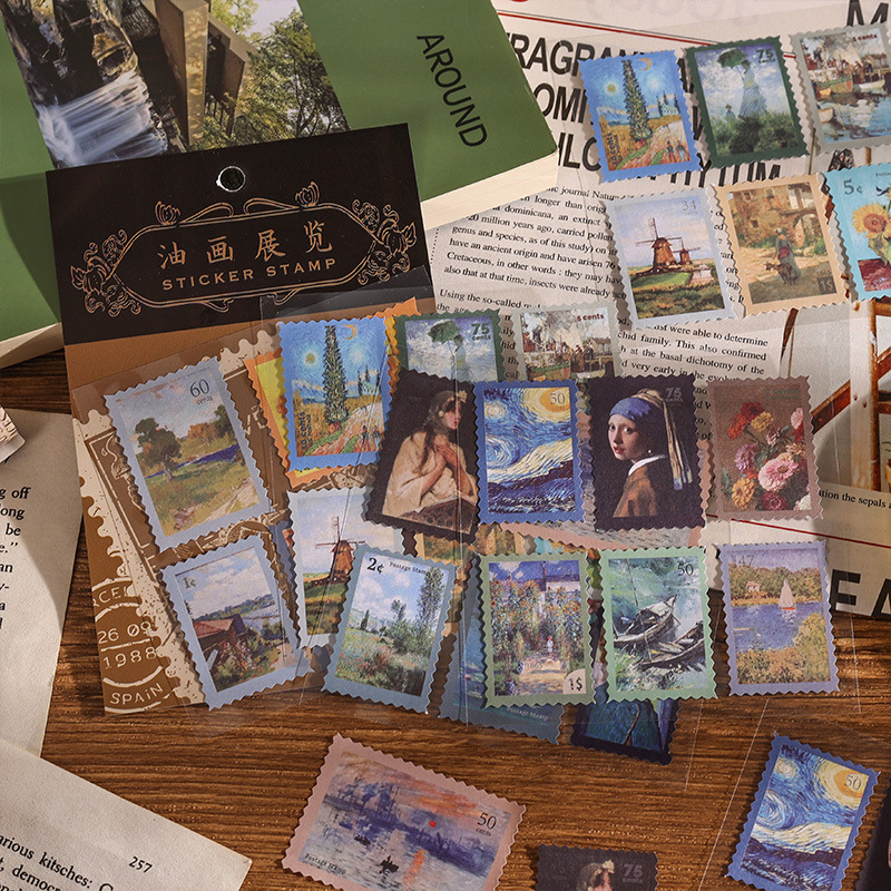 Ins Cross-Time Post Office Vintage Art Stamp Pegatinas Material decorativo Cuenta a mano bricolaje Sello Collage Autoadhesivo