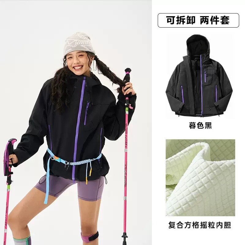 Kongshanyu アウトドアジャケット女性の秋と冬ハードシェル防風防水スリーインワンジャケットフード付き登山ジャケット男性 25|undefined