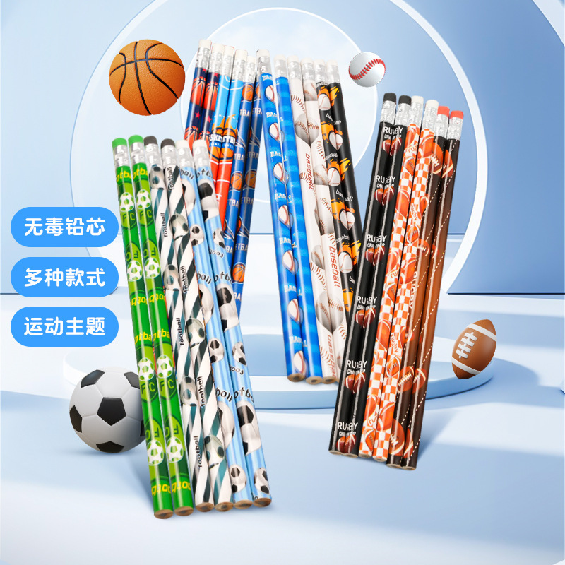 Lápices de fútbol para estudiantes de primer grado escritura hb lápiz con borradores creativos de fútbol infantil baloncesto lápiz borradores