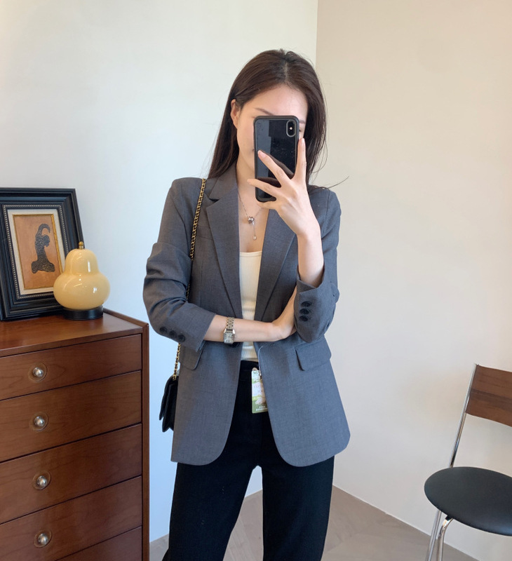 客供订单立体裁剪精湛工艺羊毛混纺修身显瘦一粒扣纯色西装外套女|undefined