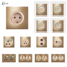 金色铝拉丝大光圈开关多三孔USB美式香港家用插座外贸墙壁插座