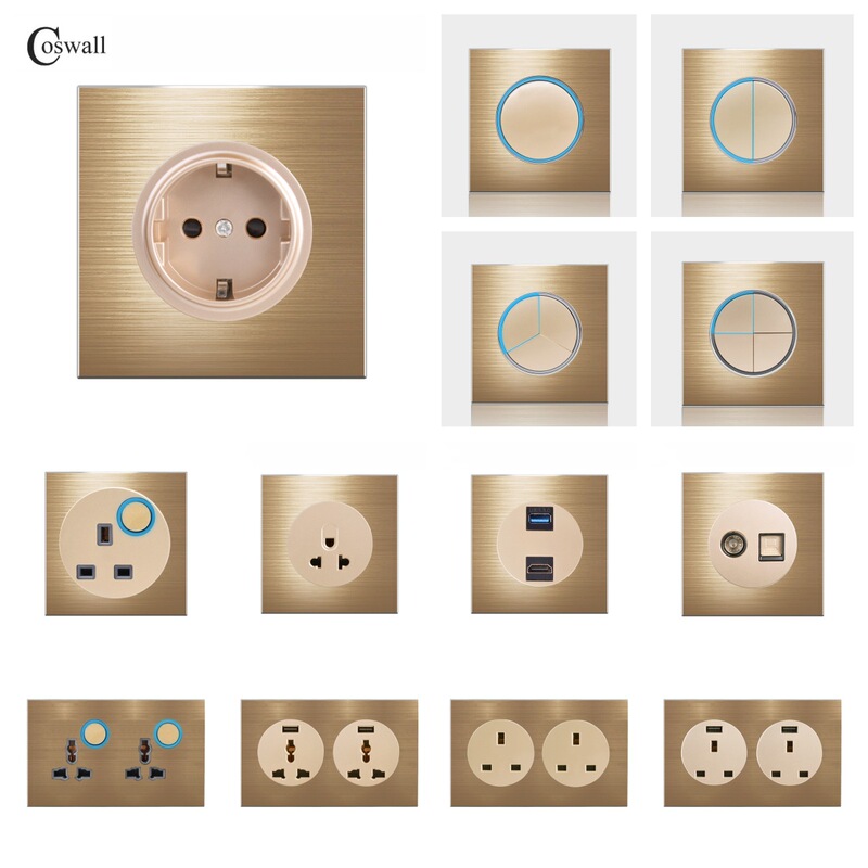 Gold aluminum brushed large aperture switch multi-three-hole USB American Hong Kong household socket foreign trade wall socket Gold aluminum brushed large aperture switch multi-three-hole USB American Hong Kong household socket foreign trade wall socket