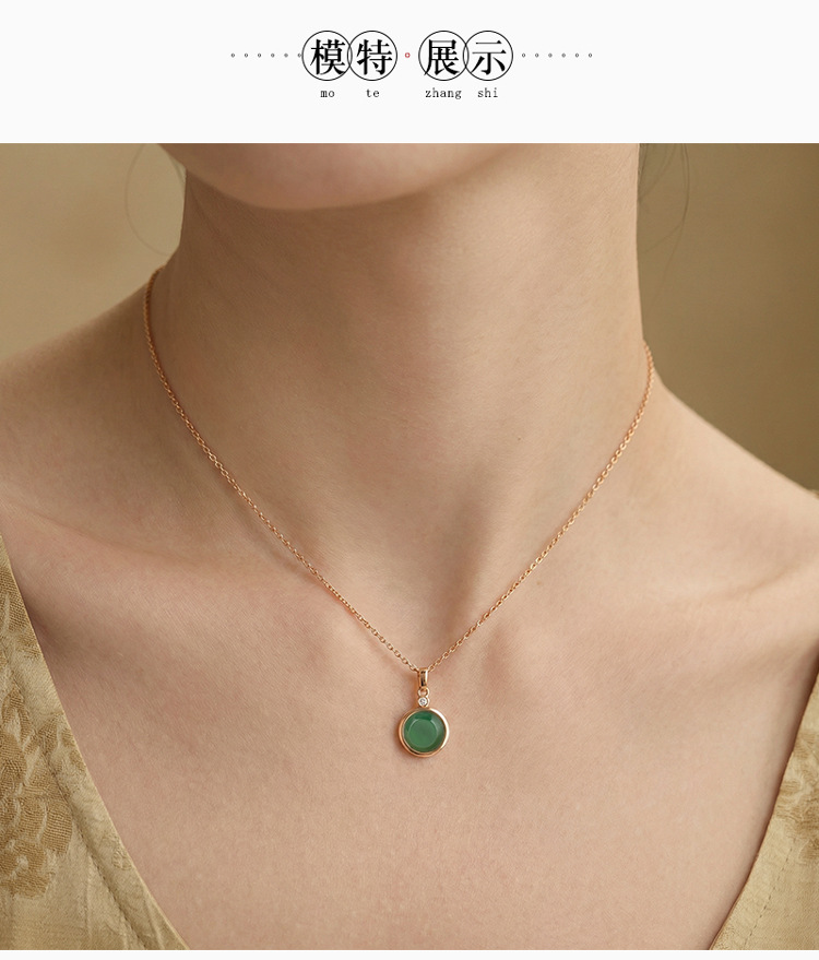 Mặt dây chuyền bạc S925 mạ vàng đính ngọc bích tự nhiên hình mặt nạ — Mặt dây chuyền đơn - không có chuỗi chi tiết 6