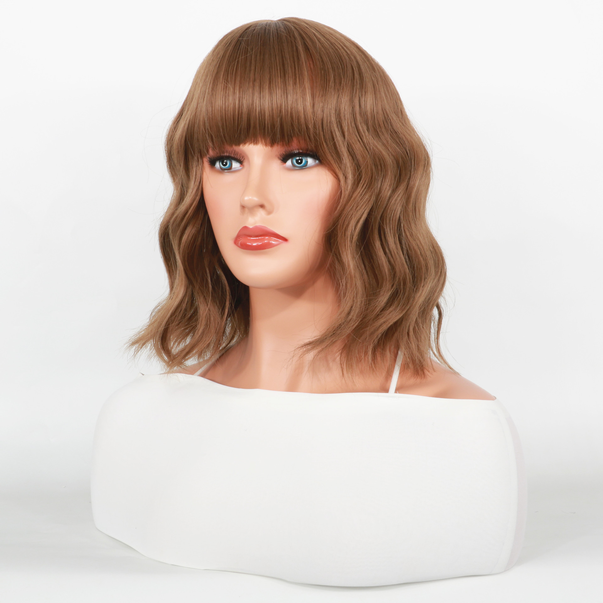 Perucă sintetică 2023 Nou Bobo Head Breton drept Păr sintetic multicolor Lungime până la umeri Scurt Creț_voghion.com