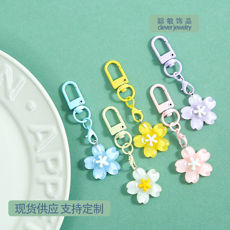 Candy-Colored Jelly Cherry Blossom Door Buckle Keychain DIY Handmade Bead Pendant Materials Gift Bag Accessories Wholesale Candy-Colored Jelly Cherry Blossom Door Buckle Keychain DIY Handmade Bead Pendant Materials Gift Bag Accessories Wholesale