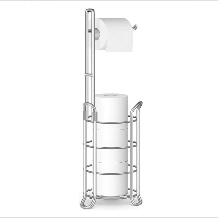 Rack de papel de toallas domésticas de Amazon, rack de papel de rollo vertical de hierro forjado, rack de almacenamiento de papel higiénico redondo para el baño