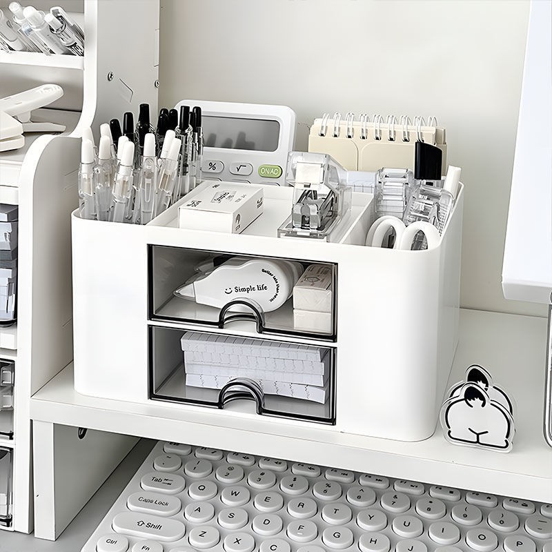 Caja de almacenamiento El cajón de escritorio es transparente y se puede superponer.