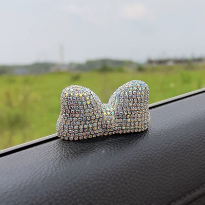 Car center console cute diamond bow Mickey Minnie accessories instrument panel decoration DYI material women (Car ornaments) - large-diamond-bow-ornaments-color-white