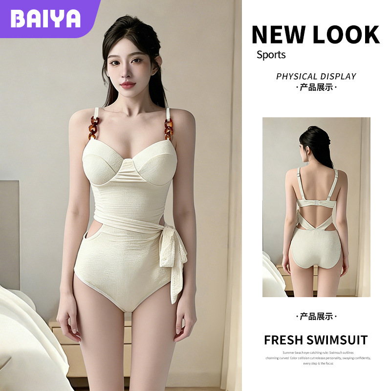Traje de baño de una pieza de estilo caliente de verano 2025, las mujeres son conservadoras, delgadas, cubren el vientre, los pechos pequeños se reúnen, puro viento, traje de baño de alta gama image 1