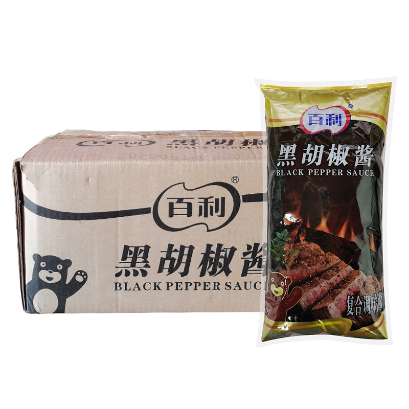 广东包运费 百利黑胡椒酱1kg*12袋牛排意面手抓饼烤肉拌饭黑椒酱