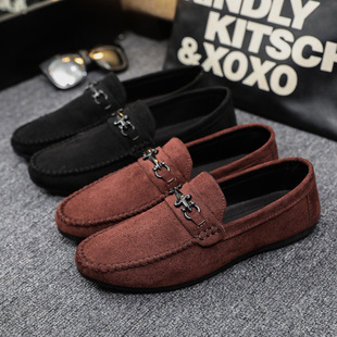 Round-Toe Men's Slip-On Loafers Trendy 2023 Wear-Resistant Flat Formal Business Black Shoes