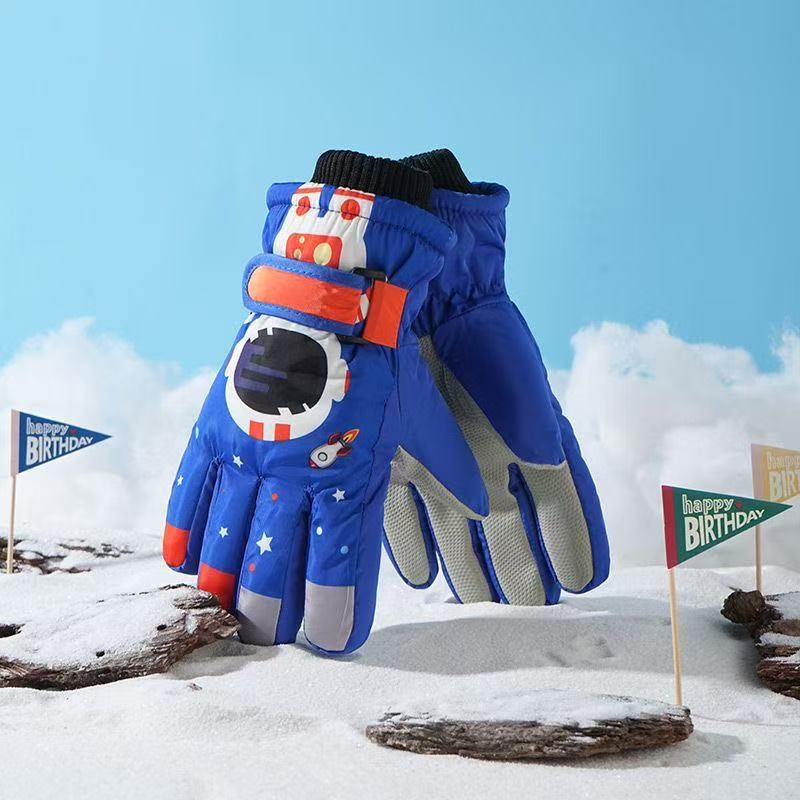 卸売子供用漫画柄滑り止め手袋、裏起毛厚手保温手袋、アウトドアスポーツ防水滑り止めスキー手袋