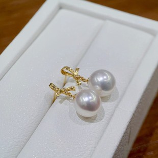 18K Gold Accessories Bow Earrings White Zircon Inlaid with Sweet Elegant with 9-10mm Beads Accessories Without Beads