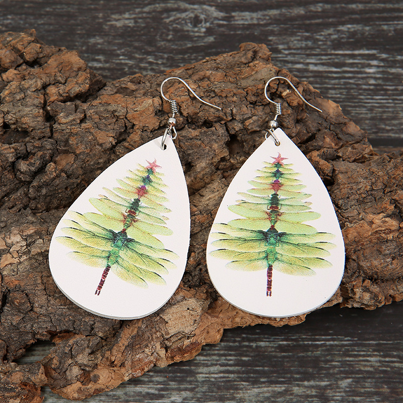 Wholesale Christmas Tree Letter Pu Double-sided Printing Earrings Nihaojewelry display picture 11