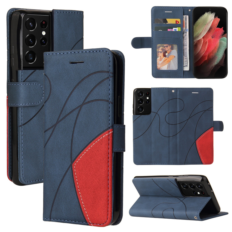 New Samsung S21 ultra two-color stitching mobile phone leather case flip protective case S21FE card leather case