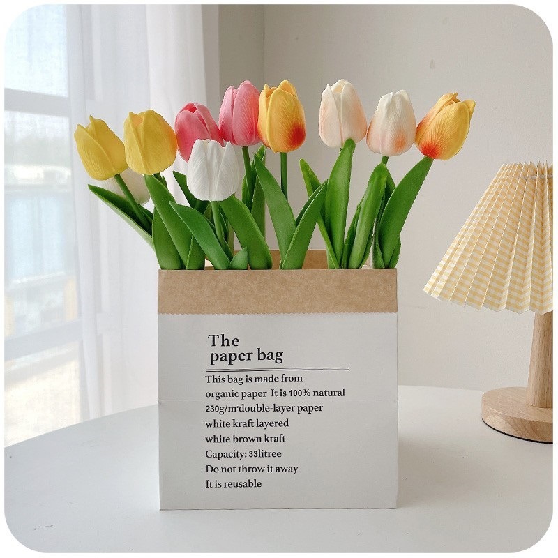 Flores florales Decoración de la sala de estar Decoración Decoración Ramo biónico Tulipán Flor seca de lujo ligero Flor falsa Decoración eterna