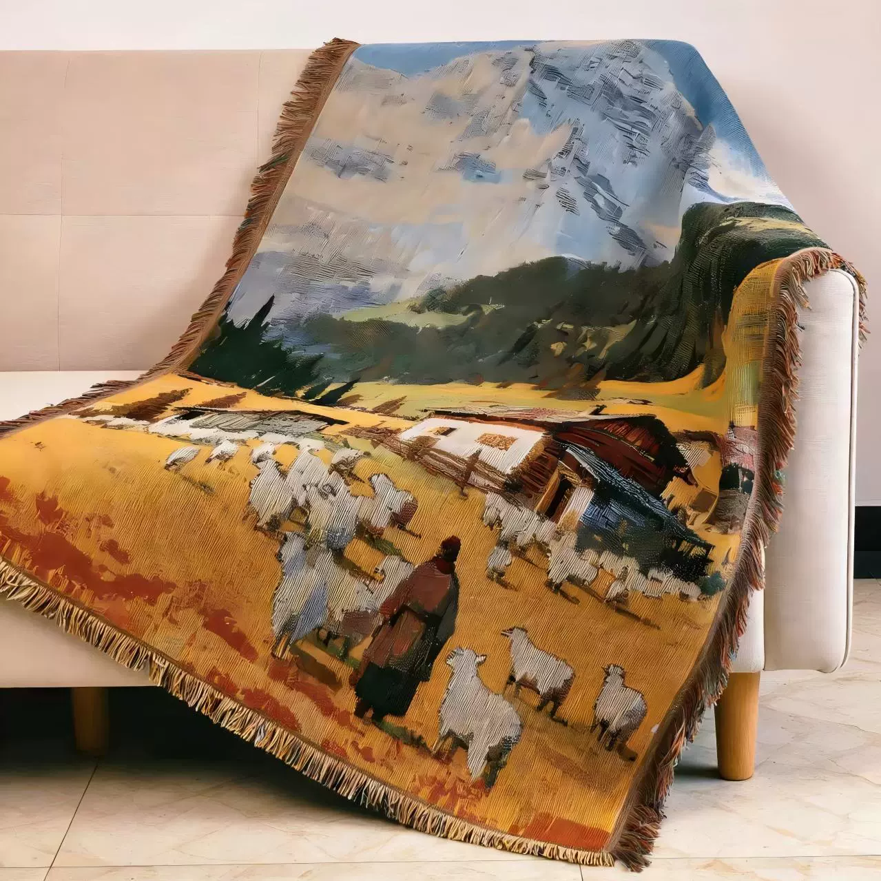 北欧阿尔卑斯山治愈盖毯风景挂毯装饰沙发露营毯网红房间DIY挂毯
