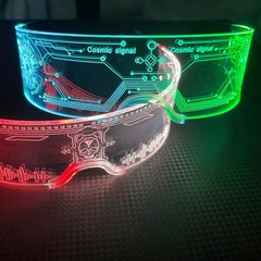 萬聖節亞馬遜LED七彩發光眼鏡聖誕節迪吧派對酒吧賽博科幻蹦迪