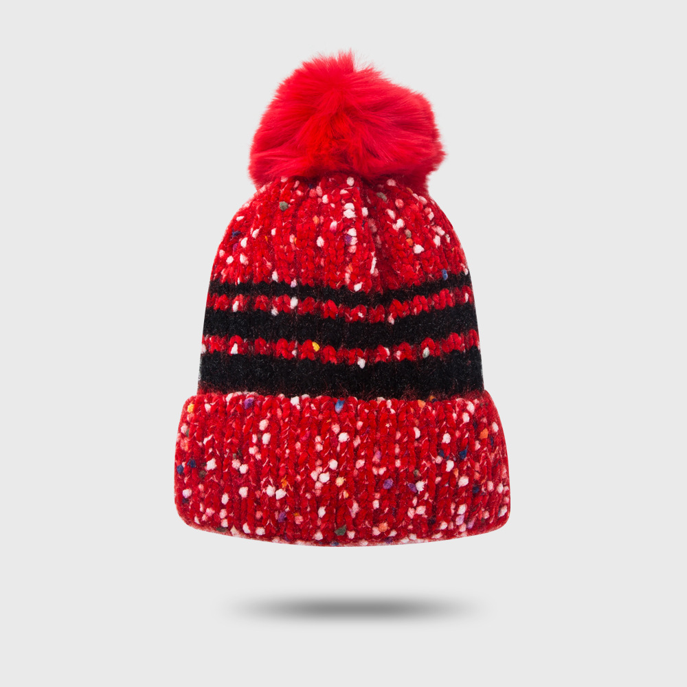 100g Weight Anniversary, Outdoor, Travel, Birthday, Festival, Sports, Shopping Occasion Stripe Pattern Unisex Gender Basic Style Light Blue, Pink, Red, Yellow, Black Color One Size Size Fashion Thick Velvet Hat Warm Fur Ball Caps Cute Knitted Woolen Hat 5
