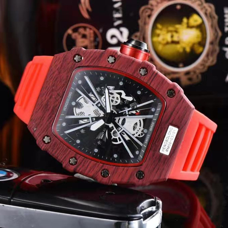 2023 neue hohle Geisterkopf-Quarzuhr, modische tonnenförmige Holzmaserung, Herrenuhr mit Kalenderuhr_voghion.com