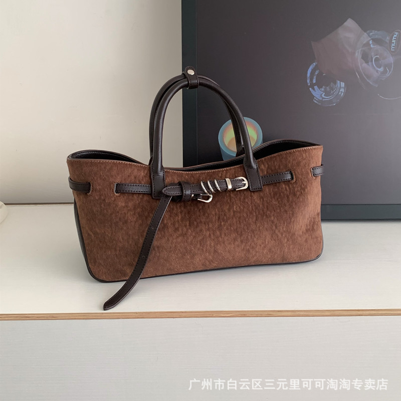 小众韩版高质感驼绒托特包2025新款通勤百搭皮带扣设计斜挎手提包|undefined
