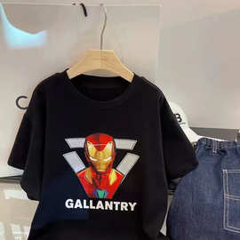 2023新款夏季男童发光钢铁侠T恤儿童宝宝帅气卡通动漫短袖上衣潮