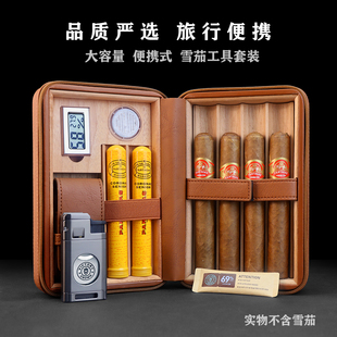 Cigar Box Portable Cigar Humidor Cedar Wood Portable Travel Bag Large Capacity Cigar Cigarette Box Set Tool