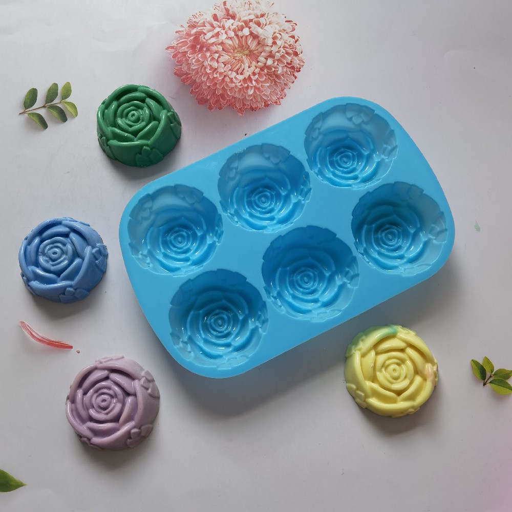 Silicone 6 rosas 340 jabón hecho a mano galletas pasteles molde de pasteles muffins postres herramientas de cocina