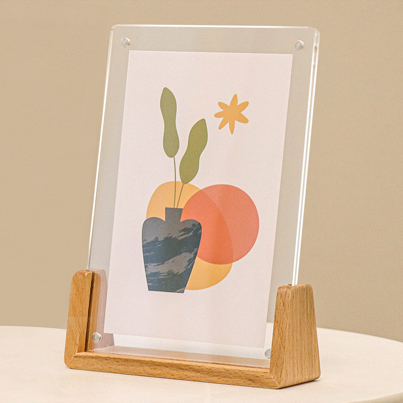 实木桌面广告牌亚克力展示架子奶茶店菜单展示牌二维码点餐牌咖啡