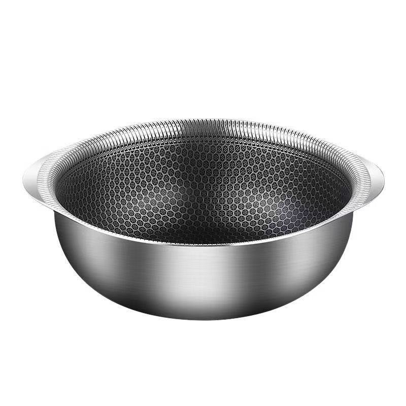 Panal de acero inoxidable 316 olla pequeña sartén antiadherente de doble oído tazón de fideos instantáneos suplemento alimenticio tazón para hornear tazón pequeño Cocina de Inducción adecuado